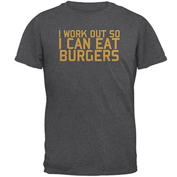 Work Out Eat Burgers Mens T Shirt Dark Heather LG
