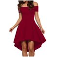 thumbnail image 1 of Dasayo Robe à Manches Courtes pour Femmes, Robe de Cocktail Noire de Collation des Grades, Asymétrique, Unie, à Épaules Dénudées, Col, Robes L, 1 of 6