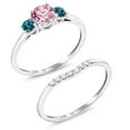 thumbnail image 2 of Gem Stone King 10K White Gold Pink Lab Grown Diamond and London Blue Topaz and Lab Grown Diamond Bridal-Sets Ring for Women | 0.82 Cttw | Round 5MM | Gemstone April Birthstone | Size 9, 2 of 5