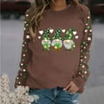 thumbnail image 3 of JTZGDY Green Shamrock Pattern Graphic T-Shirts for Women St. Patrick's Day Long Sleeve Crewneck Pullover Sweatshirts Fashion Holiday Outfit Tees Shirt Tops C-Brown M, 3 of 6