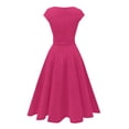 thumbnail image 5 of Womens Short Sleeve Dress Crew Neck Solid Color Tie Waist Midi Elegant Party Dress Hot Pink XL, 5 of 6