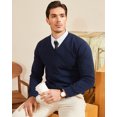 thumbnail image 4 of Kallspin Men's V Neck Sweater Cotton Relaxed Fit Long Sleeve Knit Lightweight Pullover(Navy Blue,3X-Large), 4 of 9