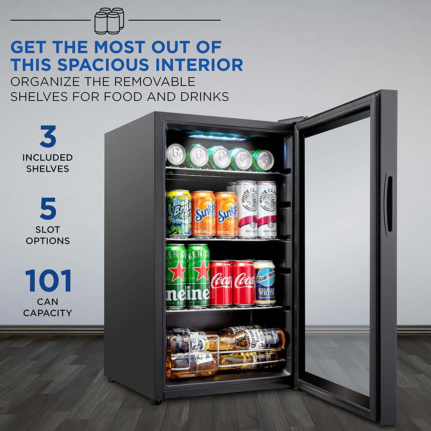 IVATION 101 Beverage Refrigerator Mini Fridge with Glass Door - Black