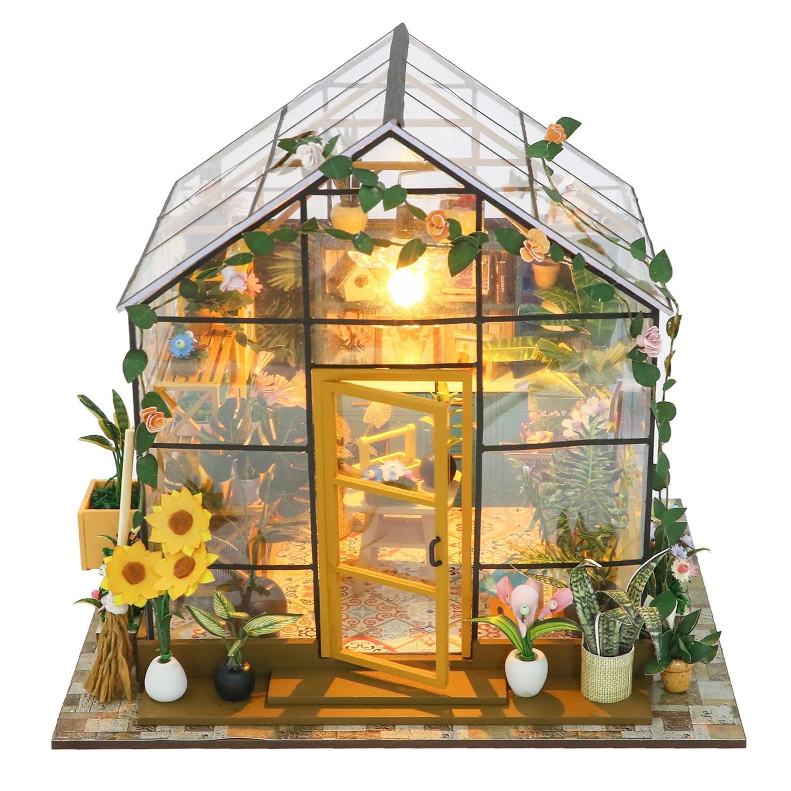 MOJINO Book Nook Kits for Adults - DIY Miniature House Kit doll house 3D Puzzle with LED Light for Adults,Tiny House Bookshelf Decor Creative Gifts for Family, Friends(Sunshine Flower House)