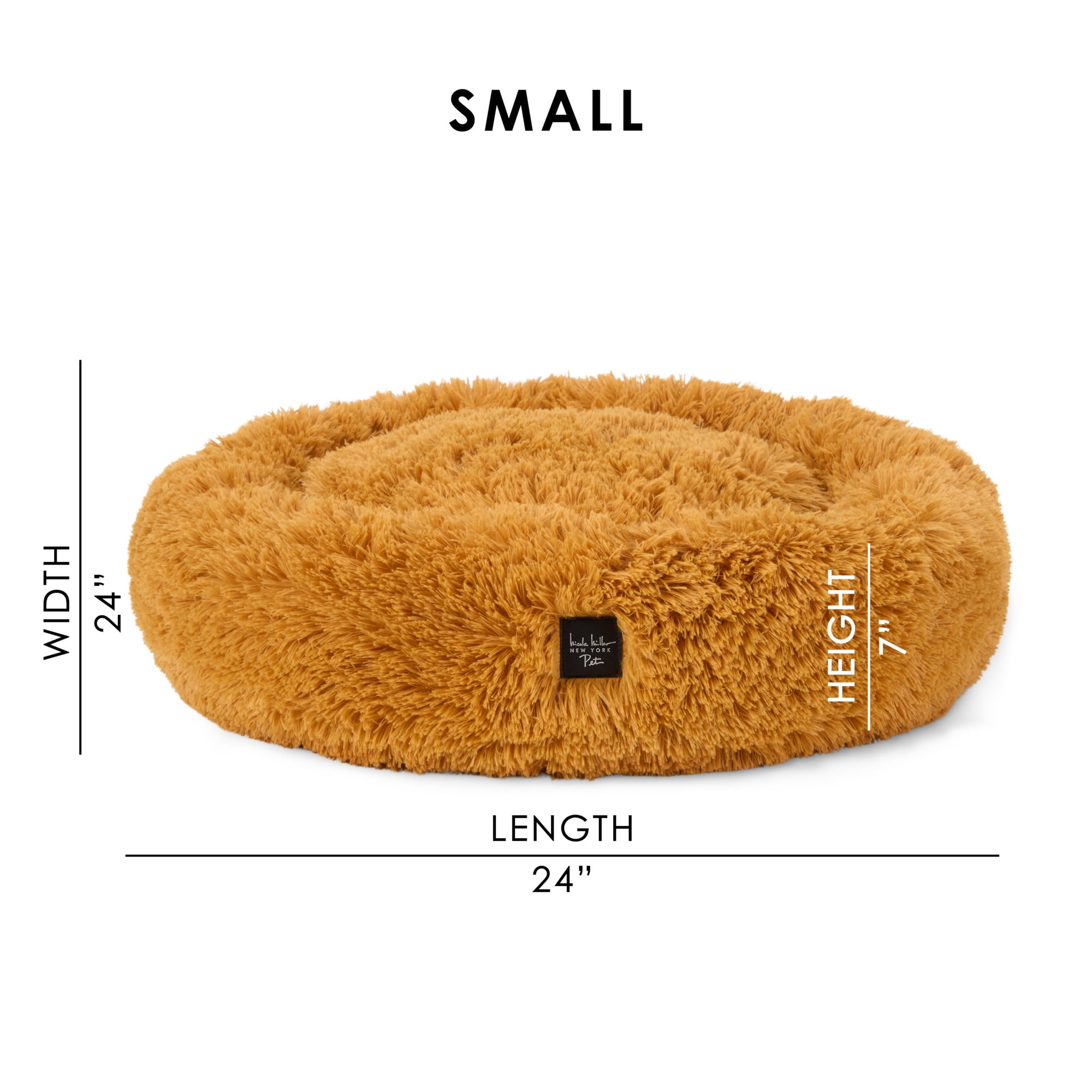 NICOLE MILLER NEW YORK PET Ellie Fuzzy Solid Donut Pet Bed, Plush, Cozy & Calming, Water Repellent, Non-Slip Bottom, 100% Machine Washable, Gold, Small 24"x24"x7" Round