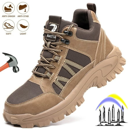 

Ecetana Steel Toe Boots for Men Industrial Construction Anti-puncture Work Safety Shoes