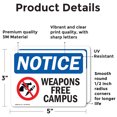 thumbnail image 2 of (2 Pack) Weapon Free Campus OSHA Notice Sign 5 Inch X 3.5 Inch Vinyl Label Decal Sticker Weather Resistant, UV Protected for Workplace, Business, and Construction Site, Made in the USA, 2 of 7