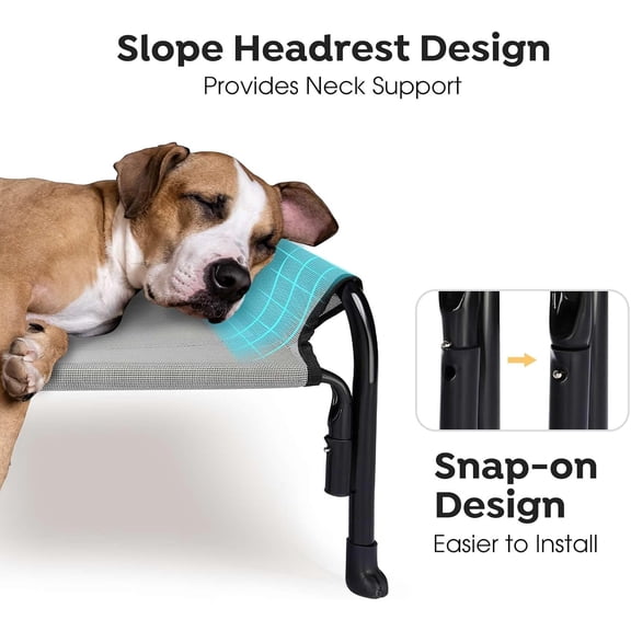 XXL Outdoor Elevated Dog Bed, Raised Dog Cot for Extra Large Dogs, Cooling Washable Waterproof Pet Hammock Beds with Slope Headrest, Breathable Mesh and Sturdy Frame, XX-Large, Grey, CWC2204