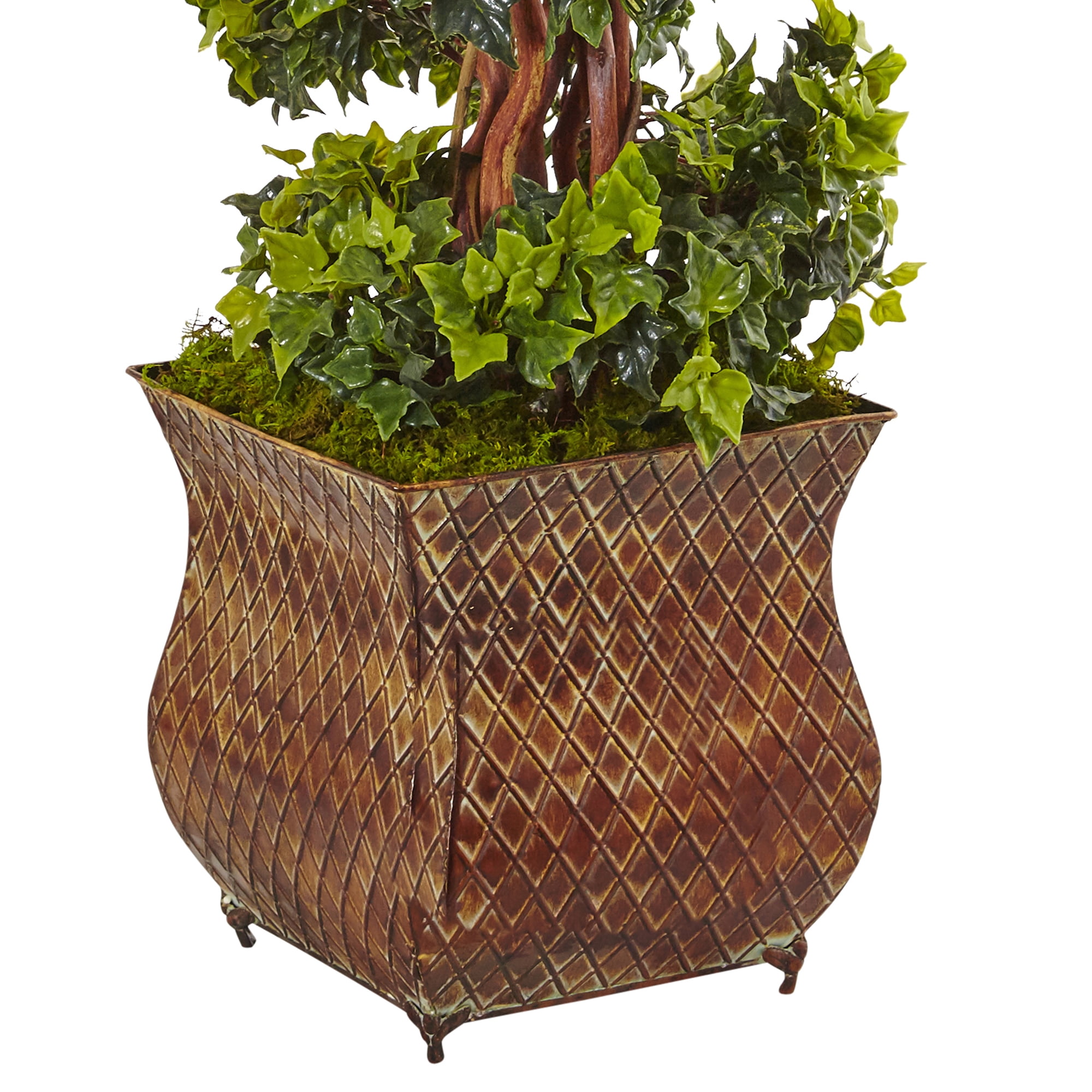 Nearly Natural 4' English Ivy Spiral Artificial Tree in Metal Planter, UV Resistant