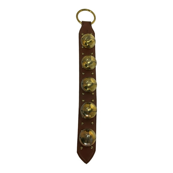 Taupe Five Solid Brass Bells Studded Natural Leather Sleigh Bell Door Hanger USA