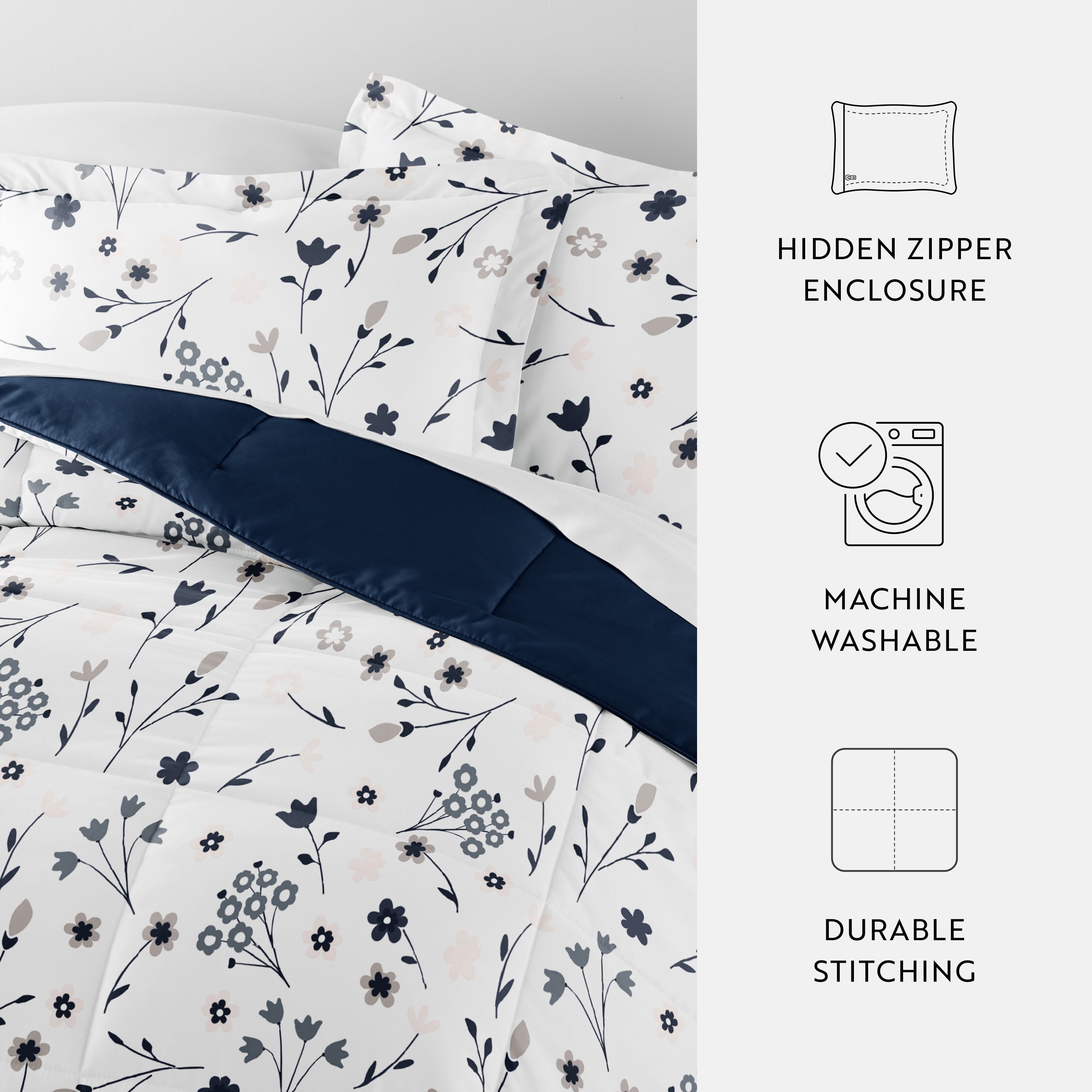 All Season Ultra Soft Comforter Set Lightweight Bedding in Pink/Navy Floral for Twin/Twin XL Size by Comfort Canopy