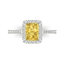 1.86 ctw with Simulated Diamond Halo Accents Anniversary Ring for Women | Emerald Cut Simulated Yellow Diamond | Hyperallergenic Solid 18K White Gold