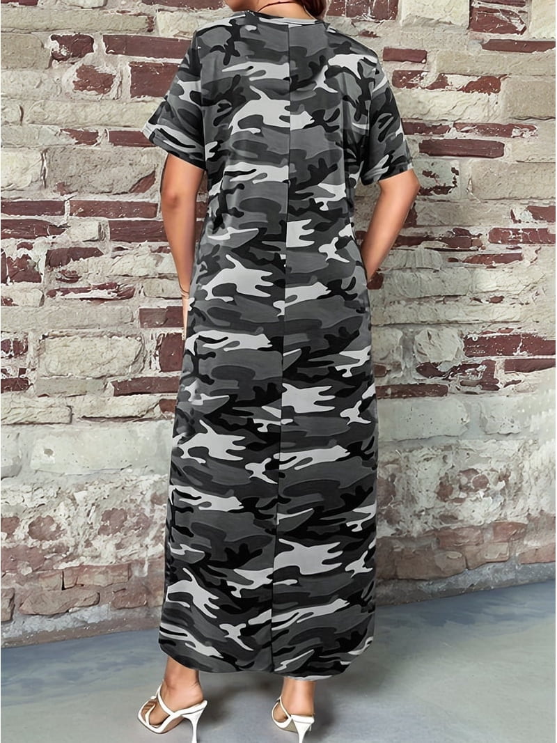 Women'S Casual Summer T Shirt Dress Loose Short Sleeve Camo Tunic Dress  with Pocket for Women Grey S - Walmart.com