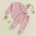 thumbnail image 4 of masbird Baby Girl Clothes Newborn 3Pcs Fall Winter Outfits Rib Frill Long Sleeve Romper Daisy Pants Headband Sets 0 3 6 12 18 24 Months(Pink,3-6 M), 4 of 4