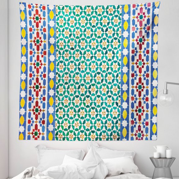 Moroccan Tapestry, Colorful Moroccan Mosaic Wall Middle East Style Craftsmanship Vertical Details, Fabric Wall Hanging Decor for Bedroom Living Room Dorm, 5 Sizes, Multicolor, by Ambesonne