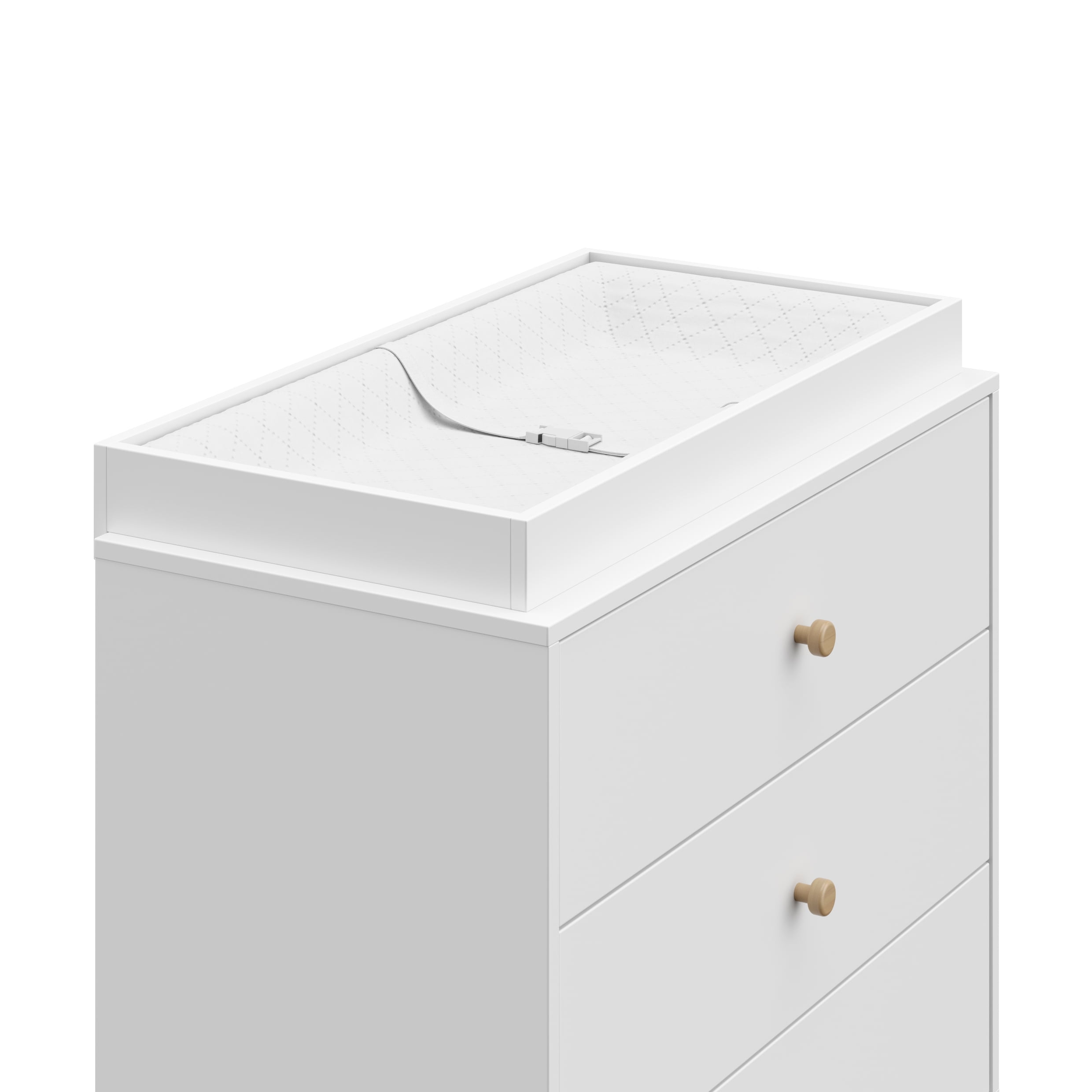 Storkcraft California 3 Drawer Dresser with Infant Changing Topper, White with Driftwood