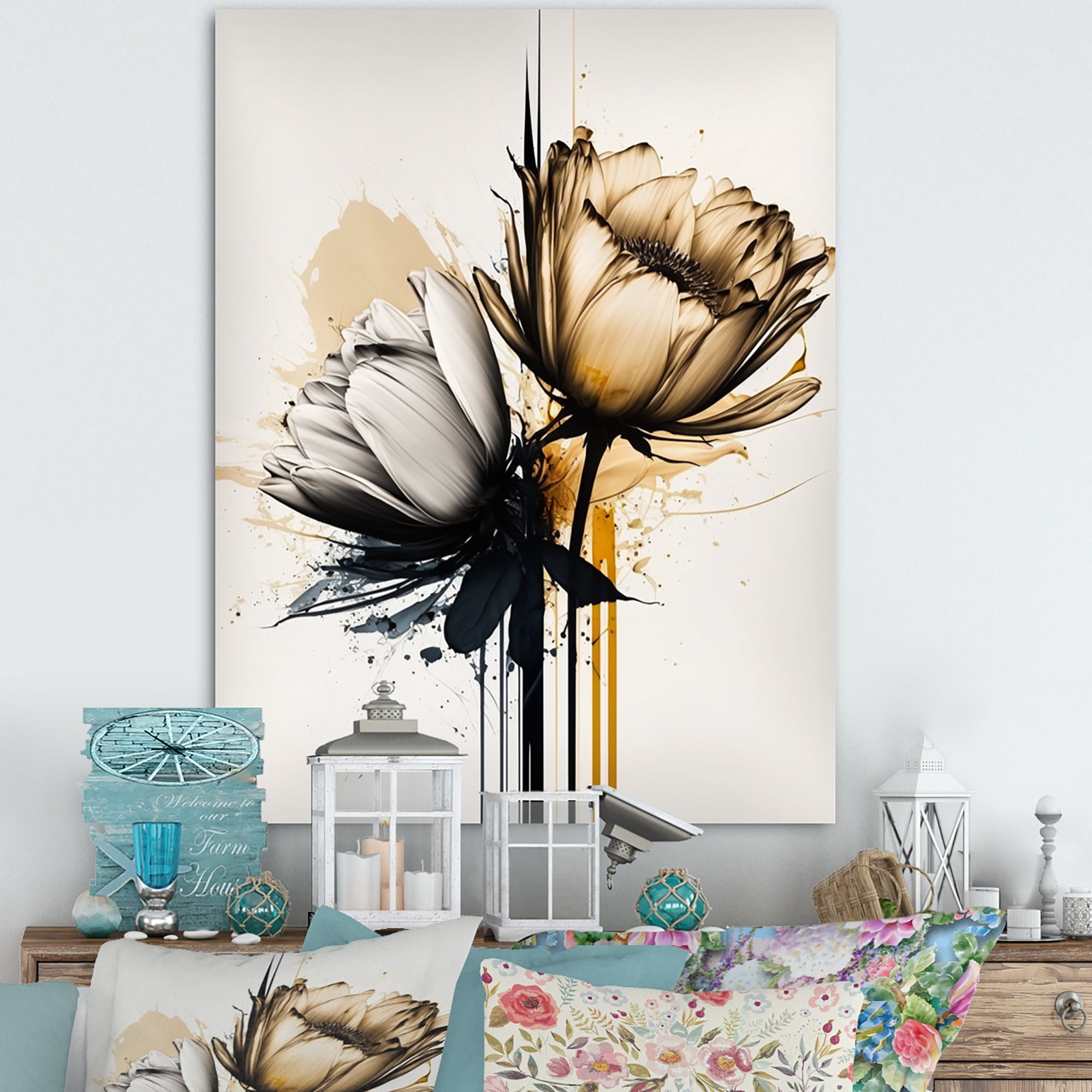 Designart Yellow Daisy Flower On Abstract Fusion Canvas Wall Art