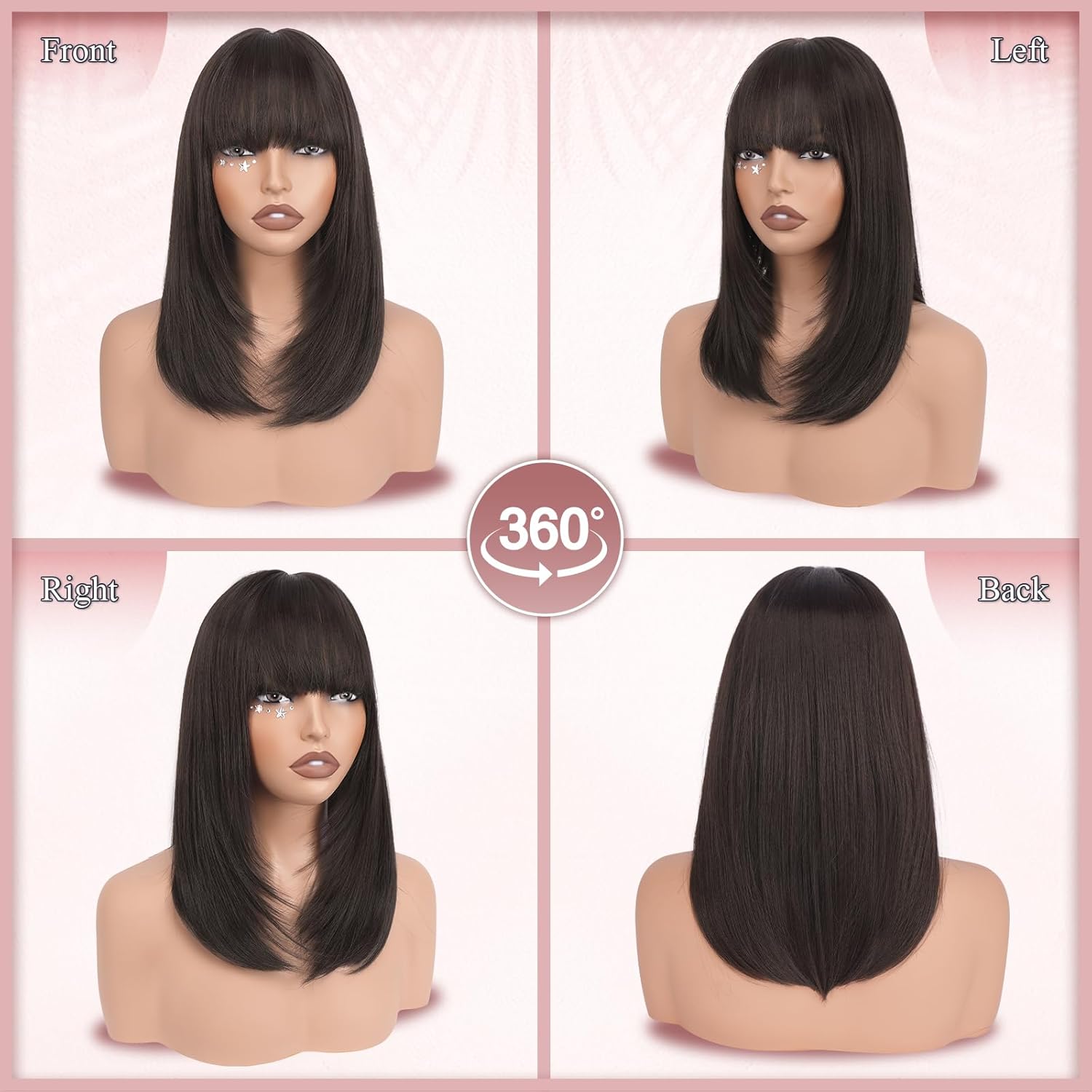 SUCS Blonde Bob Wigs with Bangs Shoulder Length Straight Natural Looking Synthetic Heat Resistant Medium Hair Wigs for Women Daily Party, 16 Inch Dirty Blonde