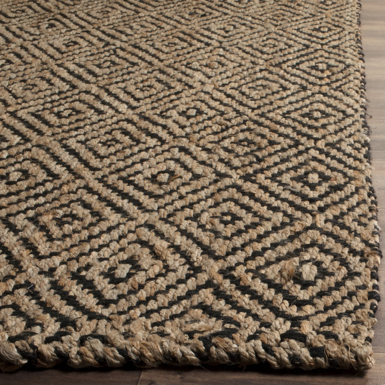 SAFAVIEH Natural Fiber Emory Geometric Jute Area Rug, Natural/Black, 7' x 7' Square