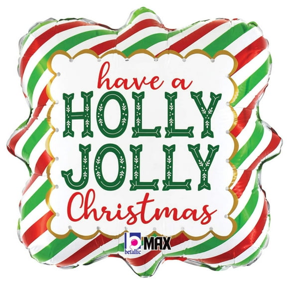 18 inch Holly Jolly Christmas Betallic Foil Mylar Balloon - Party Supplies Decorations