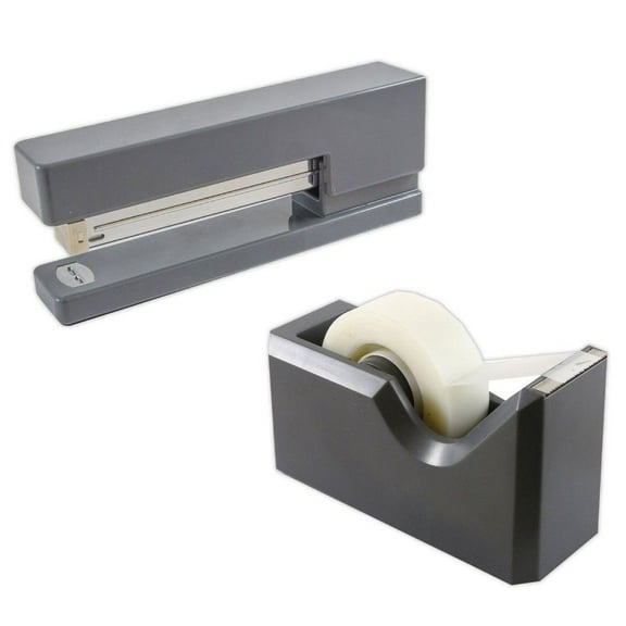 JAM Paper Office & Desk Set, Grey, 1 Stapler & 1 Tape Dispenser, 2 per Pack
