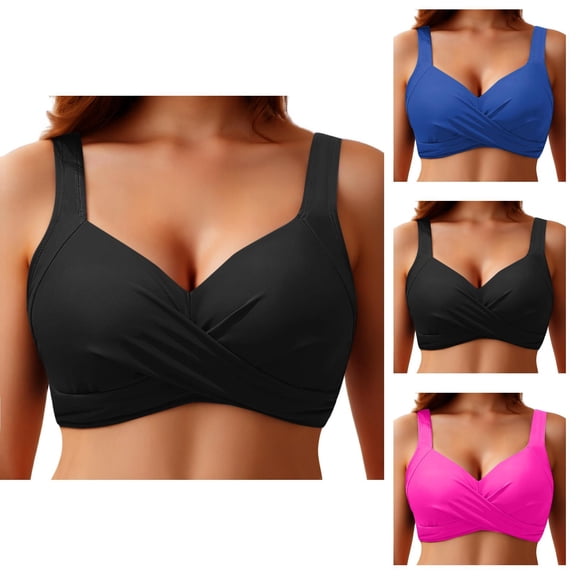 Bikini Tops for Women Twist Front V Neck Padded Push Up Underwire Bra Bathing Suit Tops Swimwear