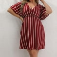 thumbnail image 2 of Casual Dresses For Women, Plus Size Striped V Neck Short Sleeve Tunic Bohemian Dress Night Out Women Slip Dress Formal Cocktail Dresses Wedding Guest Spring Maxi Dresses (3XL, Wine) ZMTing, 2 of 5