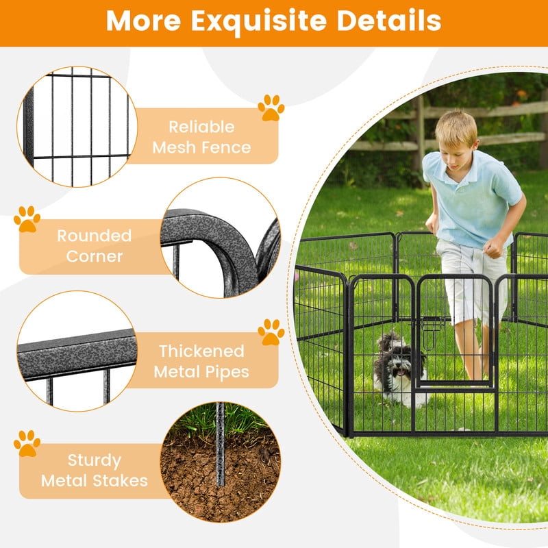 LIVIZA 8 Metal Panel Pet Gates, Dog Playpen, Portable Wire Play Pen for Pets, 24" Height Pet Fence Indoor Outdoor, Black