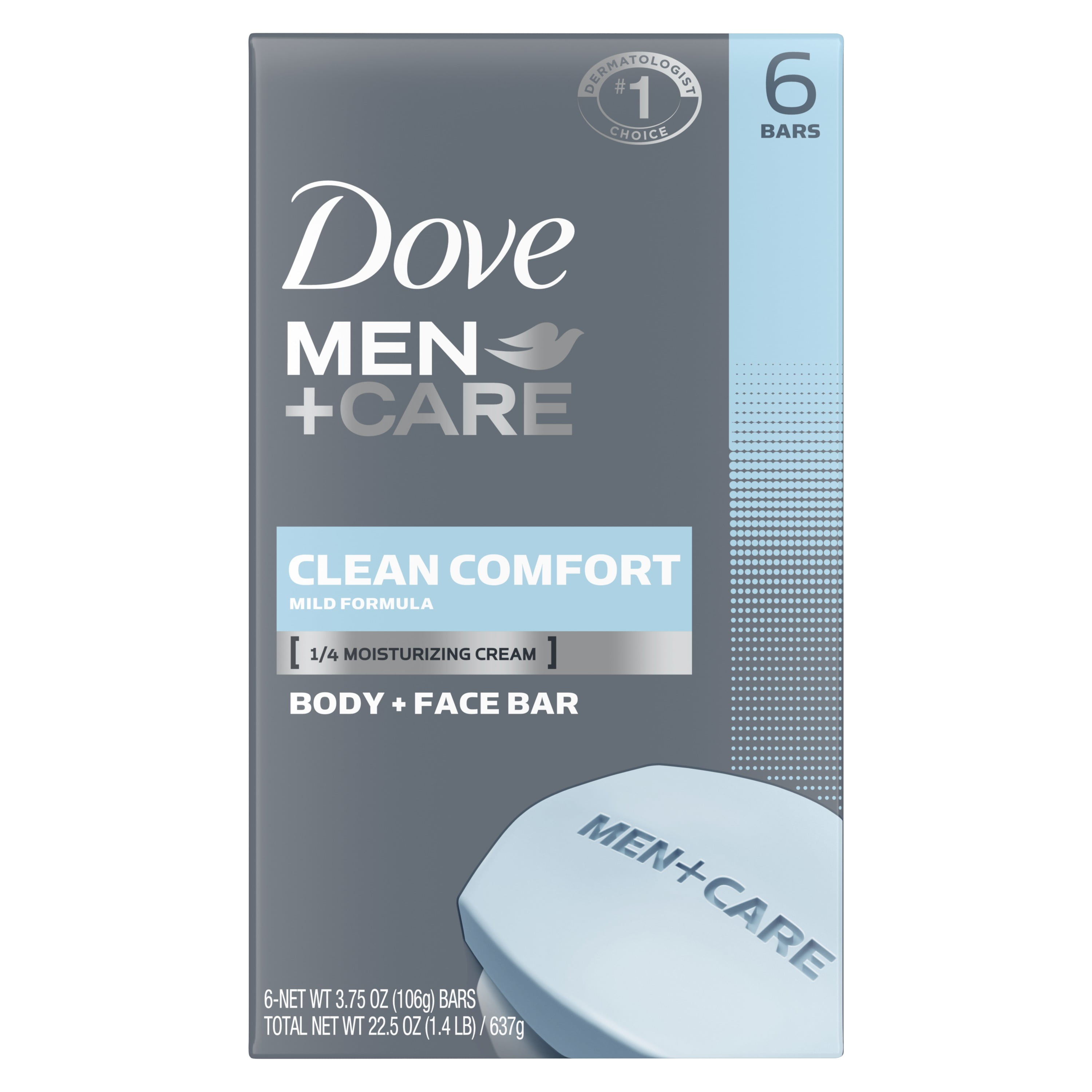 Dove Men+Care Body and Face Bar Clean Comfort 3.75 oz, 6 Bar Walmart