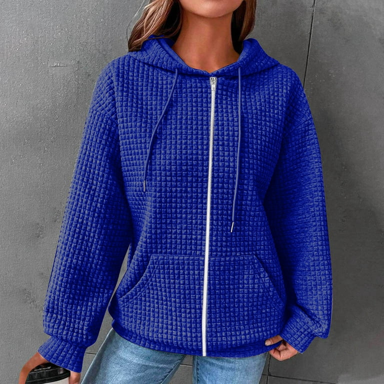 Womens Waffle Knit Hoodie Cardigan Women s Hoodies Full Zip Up Long Sleeve Drawstring Waffle Knit Pullover Sweatshirt Tops Walmart