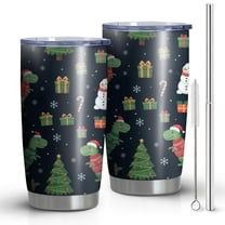 20oz Tumblers Christmas Dinosaur Pattern Stainless Steel Vacuum Insulated Double Wall Travel Tumbler Cups Mug with Lid and Straw,Cleaning Brush for Cold & Hot Drinks