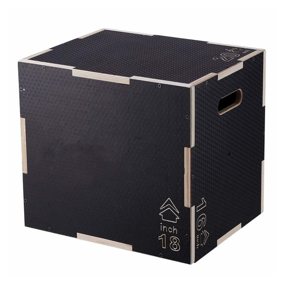 Plyometric Jump Box, 20/18/16 Inch Wooden Plyo Box, Adjustable Fitness Platform for Home Gym Training, Agility Step Up Box, Strength Conditioning - Black