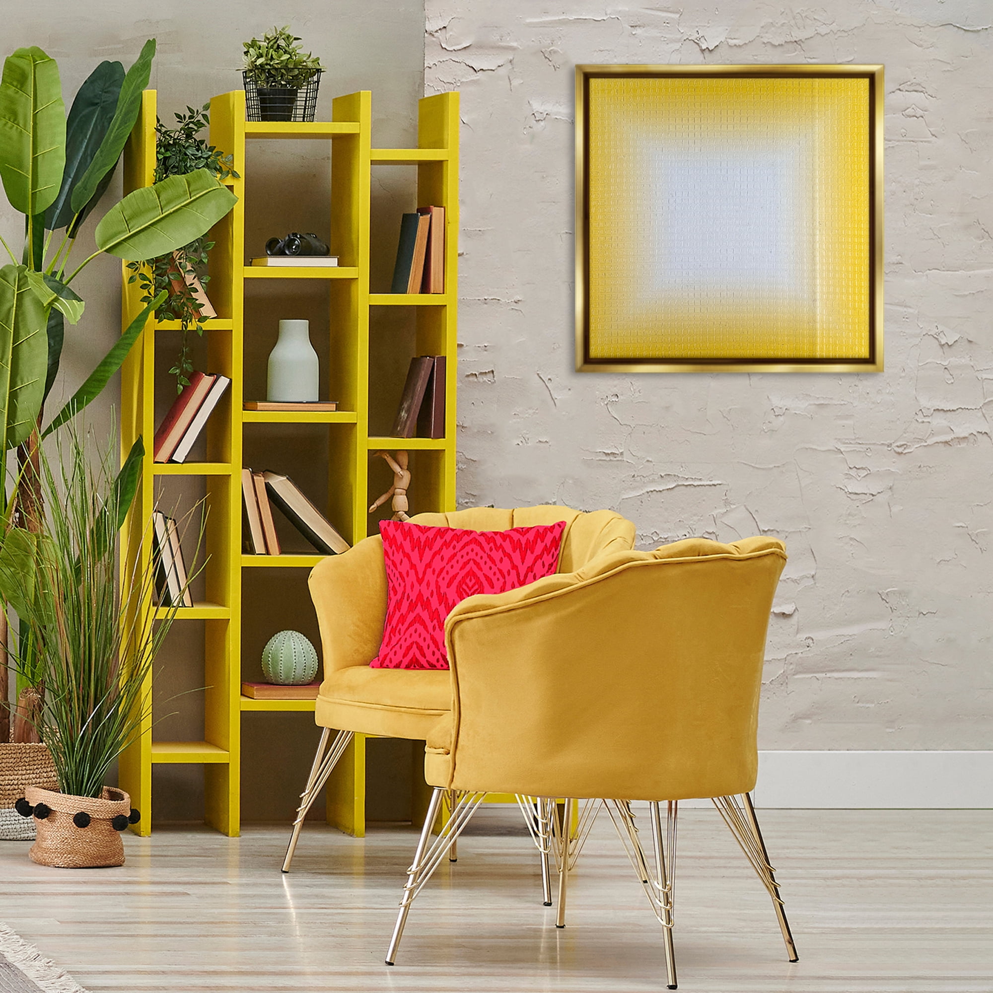Stupell Industries Yellow Ombre Fade Abstract Painting Gold Floater Framed Canvas Art Print Wall Art, 25 x 25