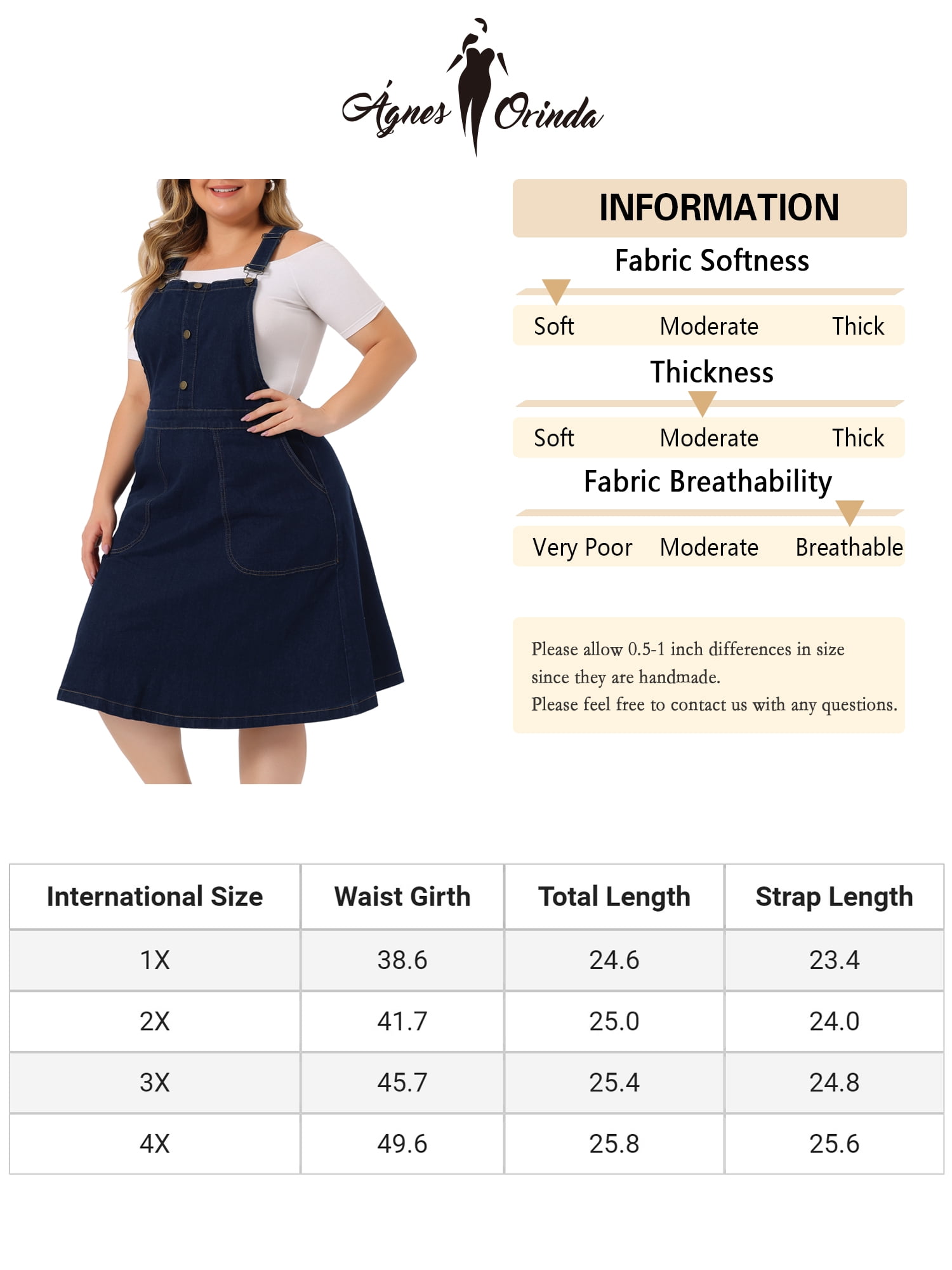 Unique Bargains Women's Plus Size Overall Button Up Adjustable Strap Denim Dress 1X Dark Blue