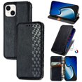 thumbnail image 1 of For Iphone 15 Cubic Grid Pressed Magnetic Leather Phone Case(Black),iPhone 16 Plus, 1 of 6