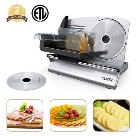 Mliter 2 Blades Electric Food Slicer 150W, Casting-Aluminium Heavy Duty Thickness Adjustable For Bread Cheese Vegetables Fruits (Best Meat Slicer For Jerky)
