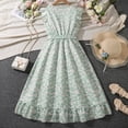 thumbnail image 4 of LUOGENLI Dress Girls' Spring Summer Elegant Dress V Neck Maxi with Ruffle Hem & Adjustable Waist Dress for Girls Work Spring Green 7-8 Years, 4 of 6
