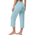 thumbnail image 4 of Women's Yoga Capris Pants High Waist Leggings Straight Leg Athletic Exercise Workout Crop Capris Sky Blue L, 4 of 6