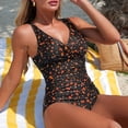 thumbnail image 7 of Minjewel Women's Tight Printed One-Piece Swimsuits, Cross Front Design & Tummy Control, Fashion Bathing Suit for Beach & Pool Vacation,Saffron M, 7 of 7