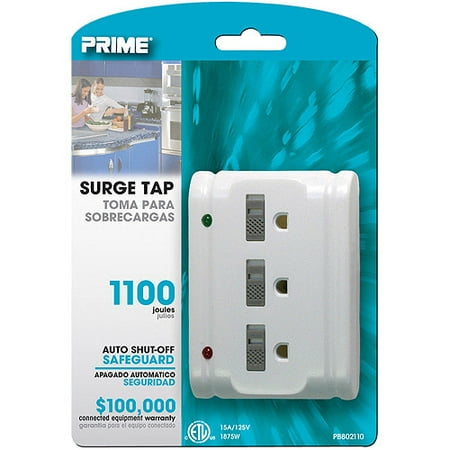 Prime 3 Outlet 1100-Joule Surge Tap, Auto Shut Down, White