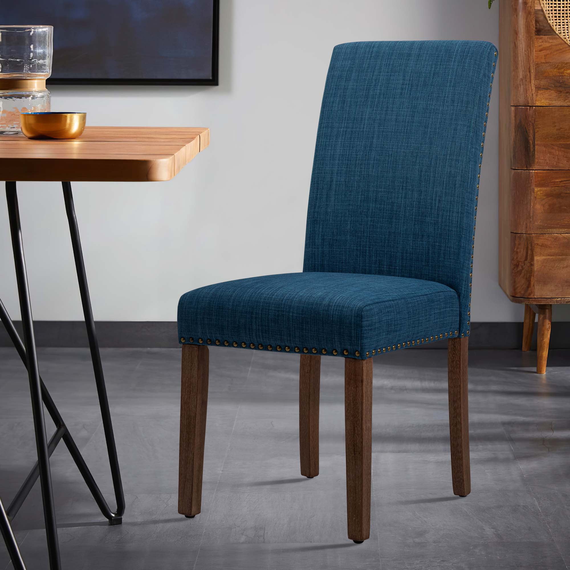 Dining Chairs Set of 2 Fabric Dining Chairs with Nailhead,Blue