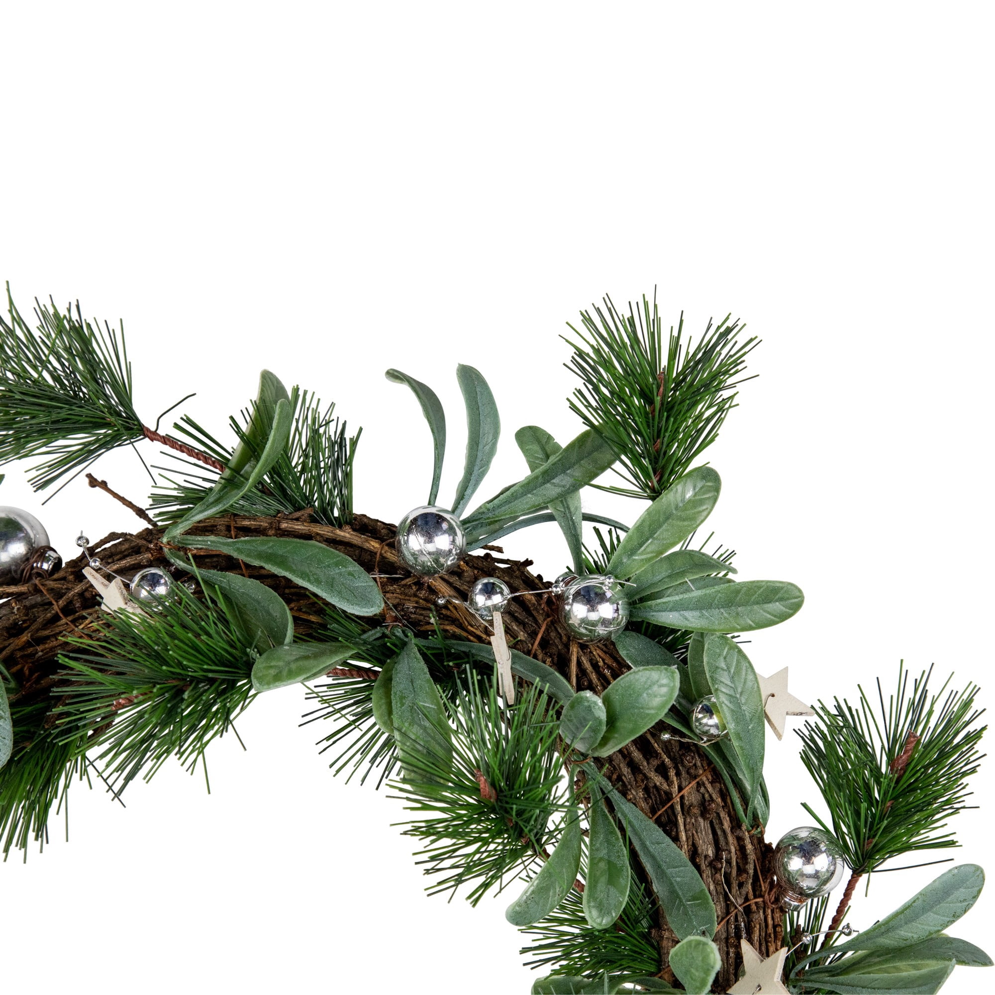 Northlight Pine Needle Wooden Stars Artificial Christmas Wreath - 12" - Unlit