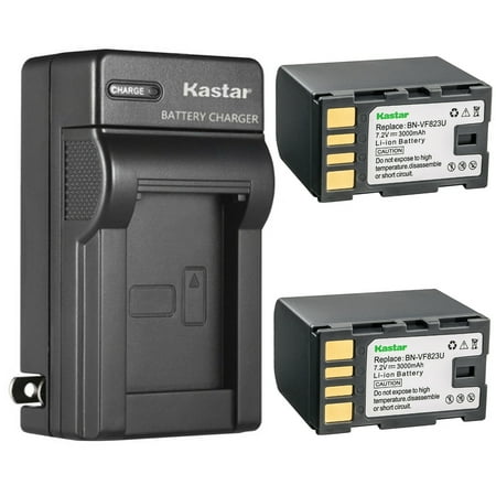Kastar 2-Pack Battery and AC Wall Charger Replacement for JVC BN-VF808 BN-VF808U BN-VF815 BN-VF815U BN-VF823 BN-VF823U BN-VF915 BN-VF915U BN-VF923 BN-VF923U Battery JVC GZ-HD300RUS GZ-HD310 Camera