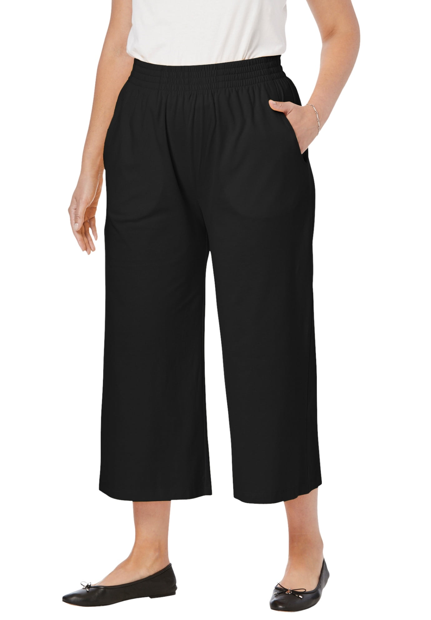 Woman Within - Woman Within Women's Plus Size Jersey Knit Wide Leg Pant ...