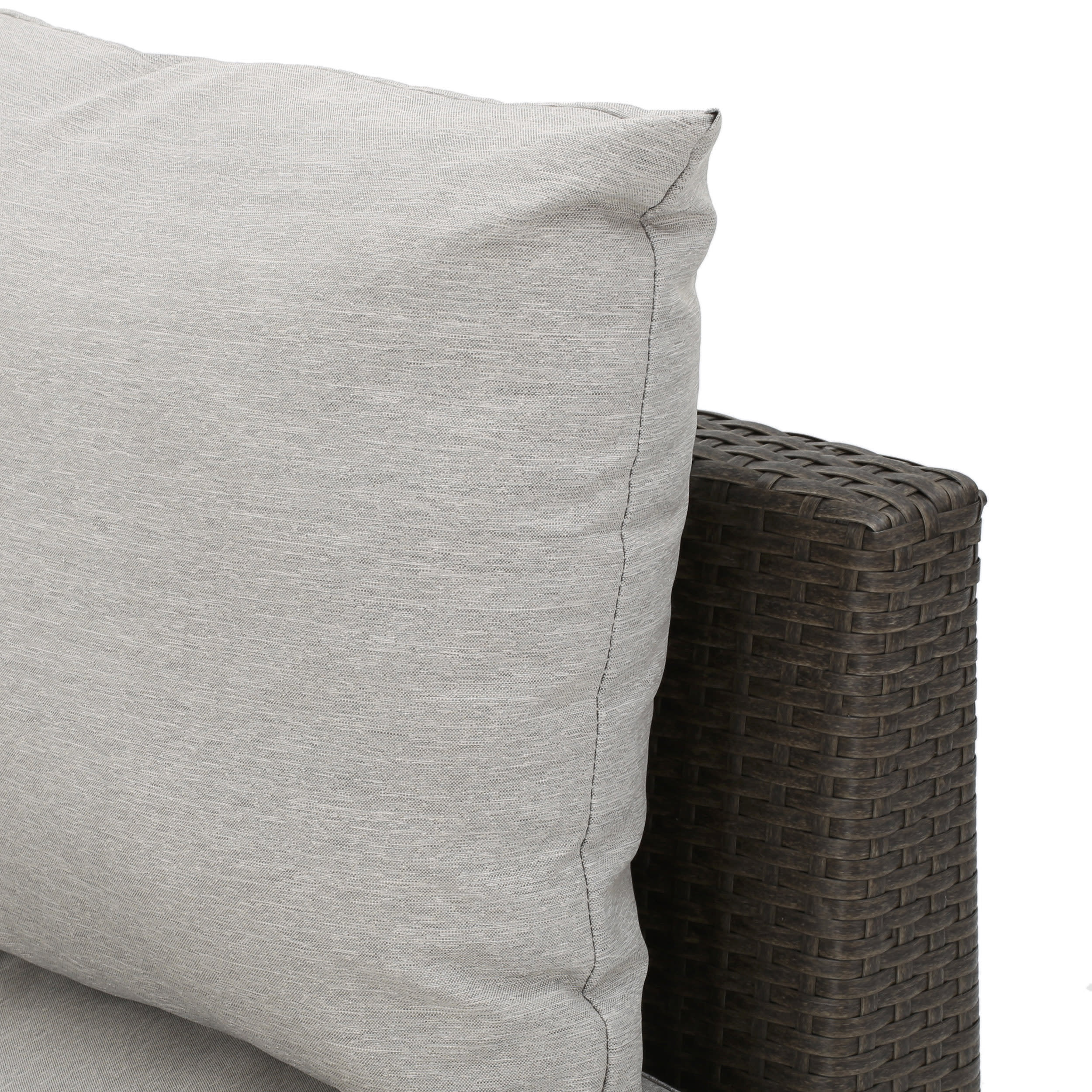Adelina Wicker Outdoor Curved Loveseat Sectional with Cushions, Brown and Ceramic Gray