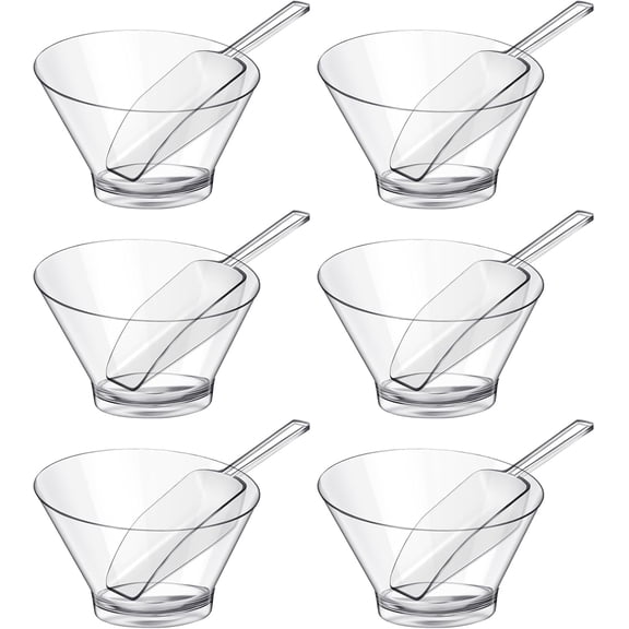 12 Pcs Plastic Clear Serving Bowls with Kitchen Plastic Scoops Salad Serving Bowls Popcorn Scoops Angled Candy Container for Salad Cooking Parties, 210 ml