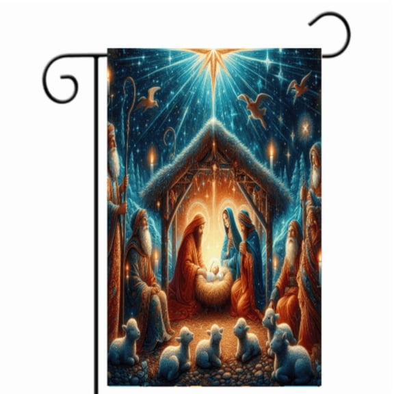 Nativity Garden Flag 12x18 — Christmas Manger Scene Porch/Outdoor Decor