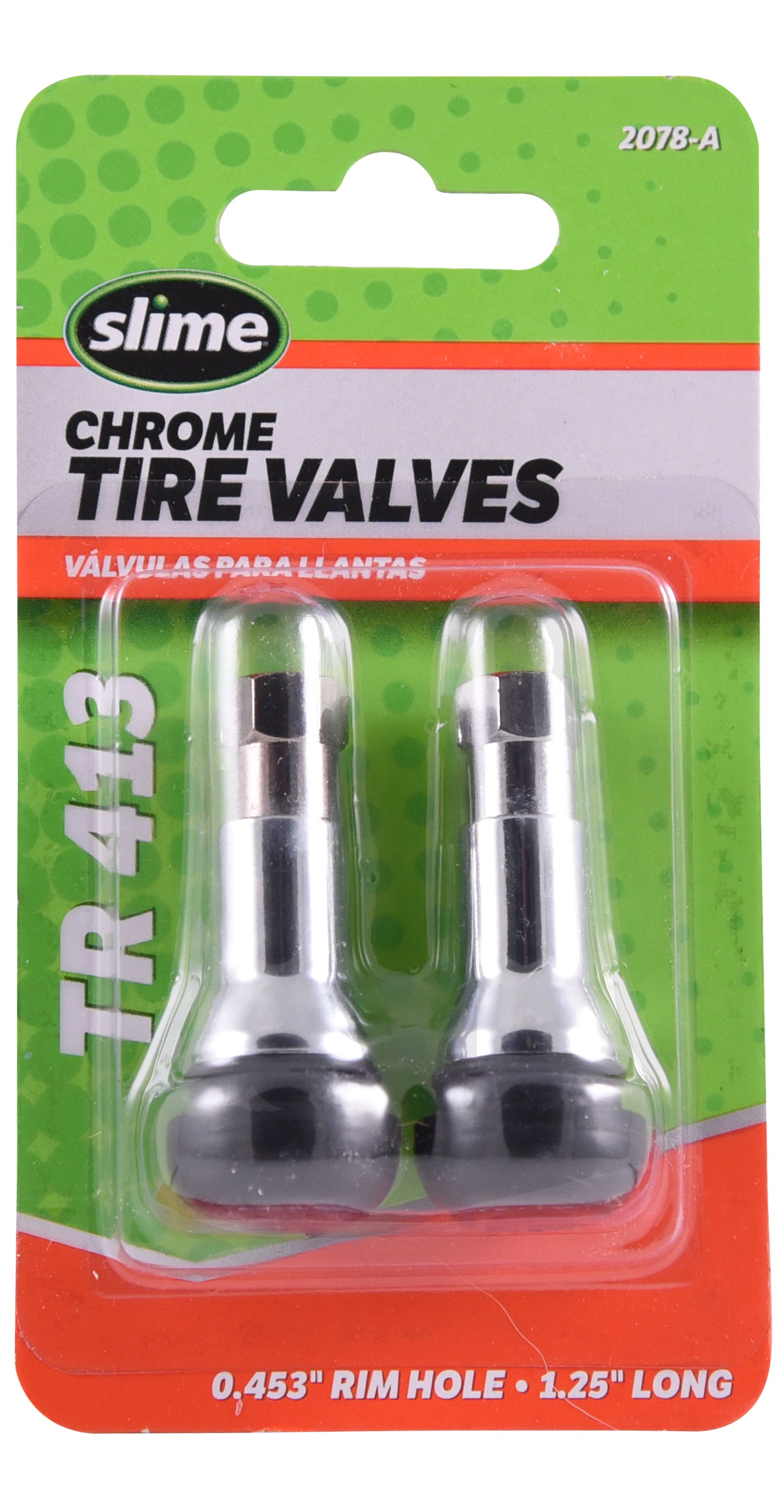 (4 pack) Slime Chrome Tubeless Tire Valves TR413 Metal and Rubber - 2078w