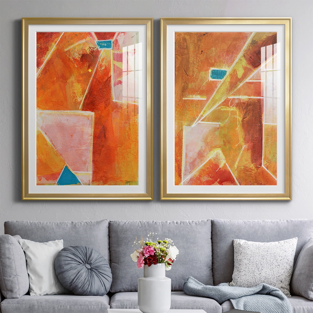 Wexford Home Primary Connection V Premium Framed Print, 26.5" x 36.5" - Ready to Hang, Gold (Set of 2)