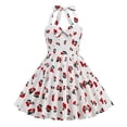 thumbnail image 4 of Casual Halter Dress Girls 3-7t Retro Cherry Ruffle Swing Midi Dress Cute Back to School Pretty Clothes, White, 3 Years, 4 of 5
